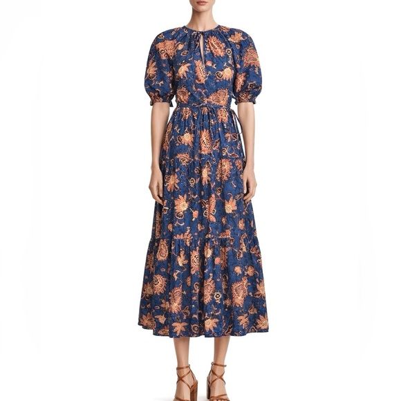 Ina Dresses & Skirts - INA Boho Tiered Midi Dress M Waist Ties Lightweight Flowers Paisley Feminine